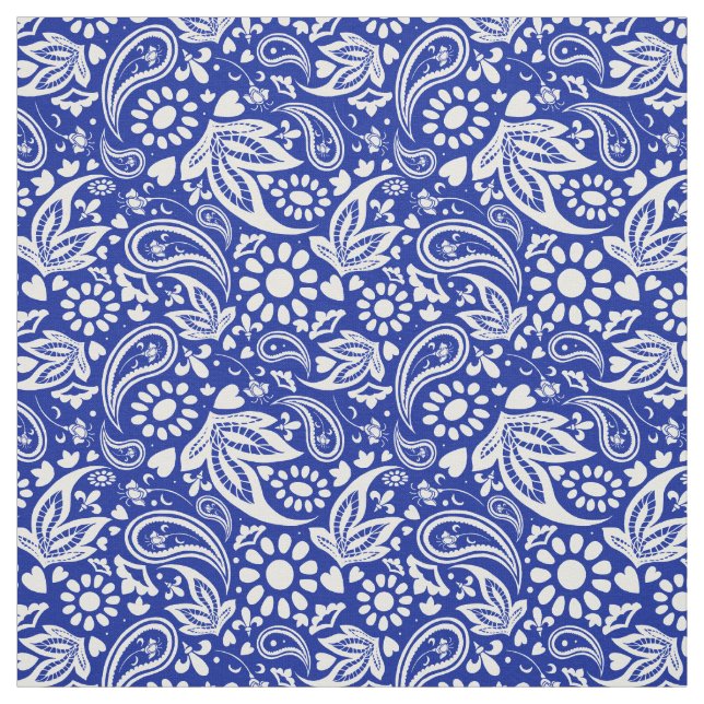 Tecido Padrão de Paisley do Boho Azul e Branco (Modelo)