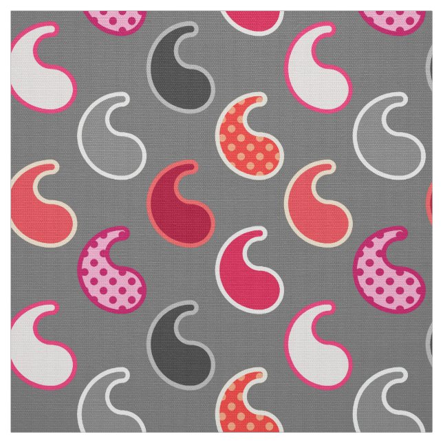 Tecido Padrão de Paisley Moderno, Coral, Rosa, Cinza / Ci (Modelo)