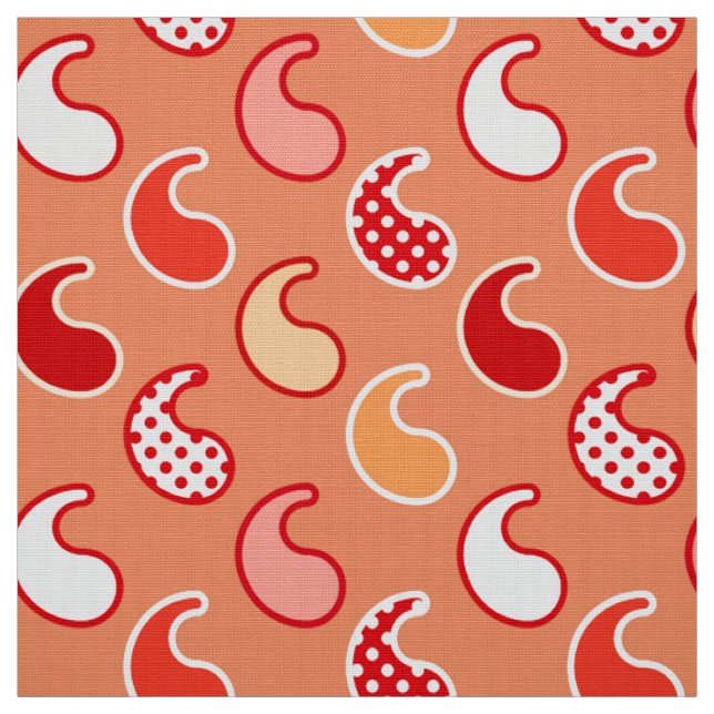 Tecido Padrão de Paisley Moderno, Laranja Coral e Branco (Modelo)