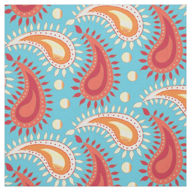 Tecido Padrão de Paisley Persa do Laranja-Turquesa Orient (Modelo)