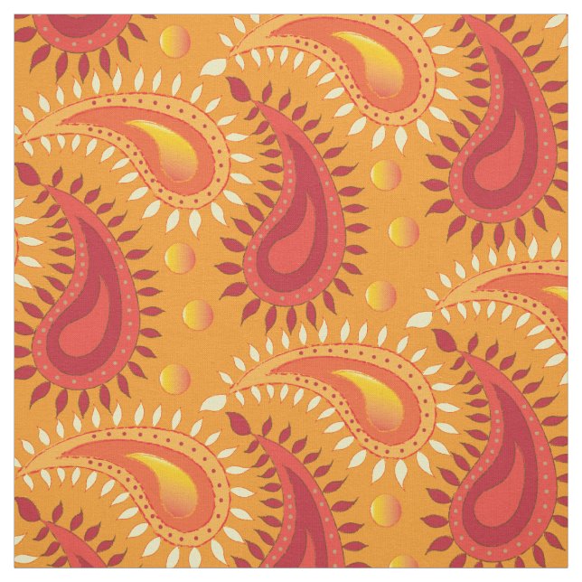 Tecido Padrão de Paisley Persa Laranja Oriental (Modelo)