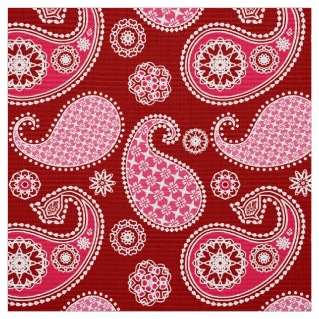 Tecido Padrão de Paisley, Vermelho Escuro, Rosa e Branco (Modelo)