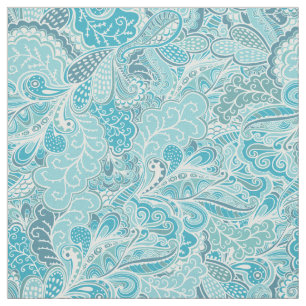 Tecido Padrão de Paisley White Elegante Azul Teal