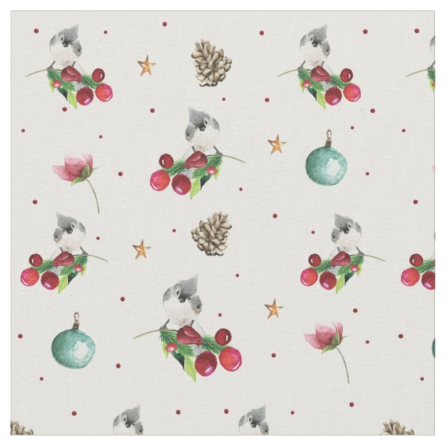 Tecido Padrão de Pássaro de inverno com tufão de Natal (Detalhe)