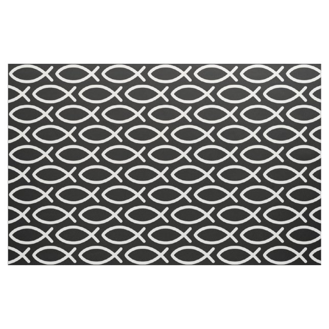 Tecido Padrão de Peixe de Jesus Cristão Preto  (Fat Quarter)