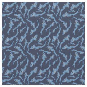 Tecido Padrão de Peixe Koi Marinho Azul