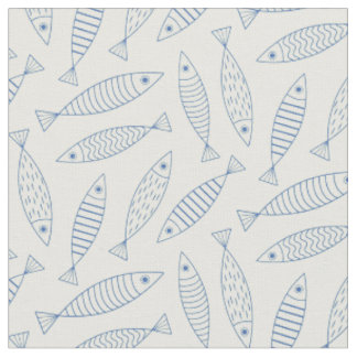 Tecido Padrão de Peixe Sardinha Azul Doodle Esboçado