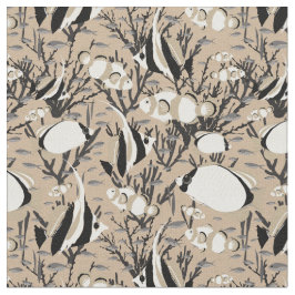 Tecido Padrão de Peixes Tropicais no Taupe