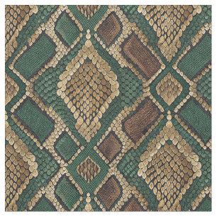 Tecido Padrão de Pele de Cobra Verde e Dourado - Estampa 