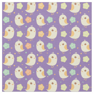 Tecido Padrão de Pintinhos e Flores Cutas