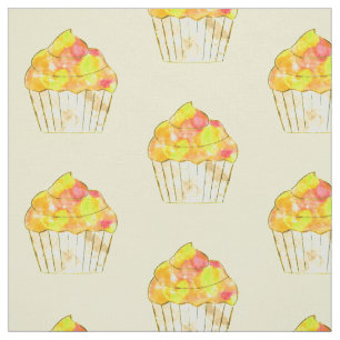 Tecido Padrão de pintura de Cupcake de Aquarela