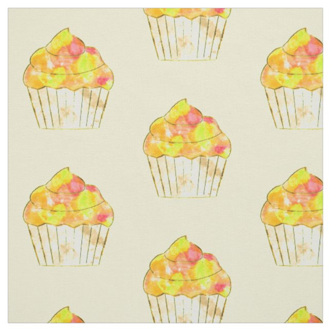 Tecido Padrão de pintura de Cupcake de Aquarela (Modelo)