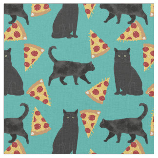 Tecido Padrão de pizza de gato preto