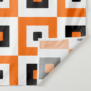Tecido Padrão de Quadrados Xadrez Laranja Preto e Branco