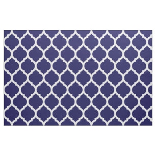 Tecido Padrão de Quatrefoil Azul-marroquino de Marinho vi