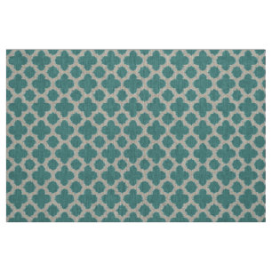 Tecido Padrão de Quatrefoil Azul Verde-Teal Azul Azul