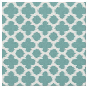 Tecido Padrão de Quatrefoil Azul Verde-Teal Azul Azul
