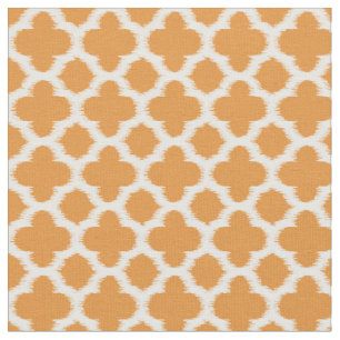 Tecido Padrão De Quatrefoil Branco De Laranja Brilhante