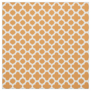 Tecido Padrão De Quatrefoil Branco De Laranja Brilhante