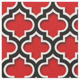 Tecido Padrão de Quatrefoil Branco Vermelho e Branco marr