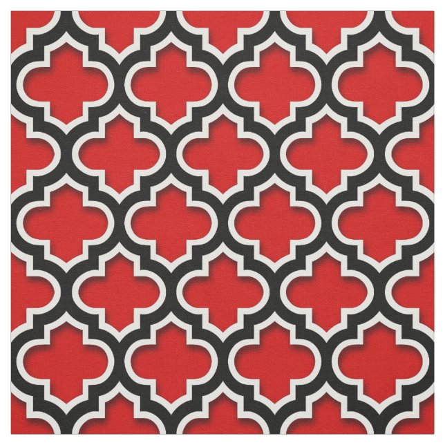 Tecido Padrão de Quatrefoil Branco Vermelho e Branco marr (Modelo)