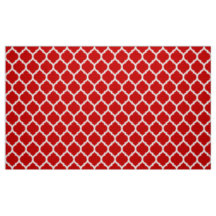Tecido Padrão de Quatrefoil Marroquino Vermelho e Branco