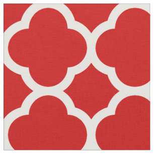 Tecido Padrão de Quatrefoil Vermelho e Branco