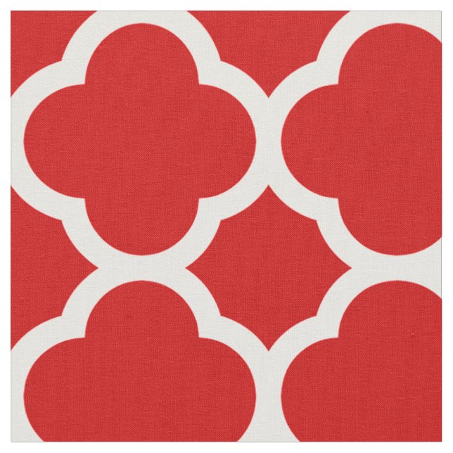 Tecido Padrão de Quatrefoil Vermelho e Branco (Detalhe)