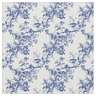 Tecido Padrão de Ramificação Floral do Toile Azul