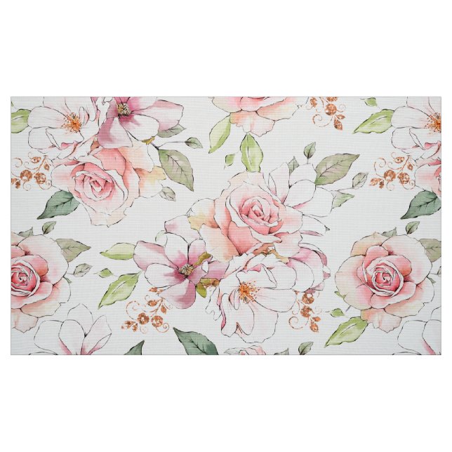 Tecido Padrão de rosas de vinheta cor-de-rosa suave (Fat Quarter)