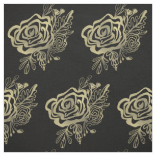 Tecido Padrão de Rosas Douradas Florais Francesas