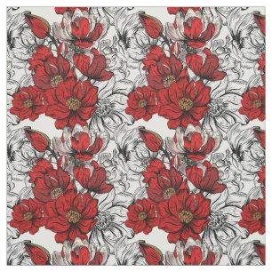 Tecido Padrão de Rosas Vermelhas e Pretas Desenho de Flor