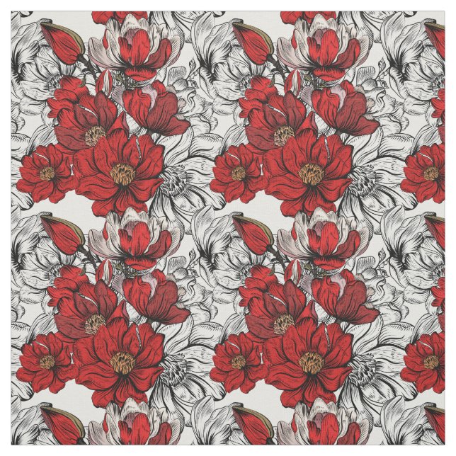 Tecido Padrão de Rosas Vermelhas e Pretas Desenho de Flor (Modelo)