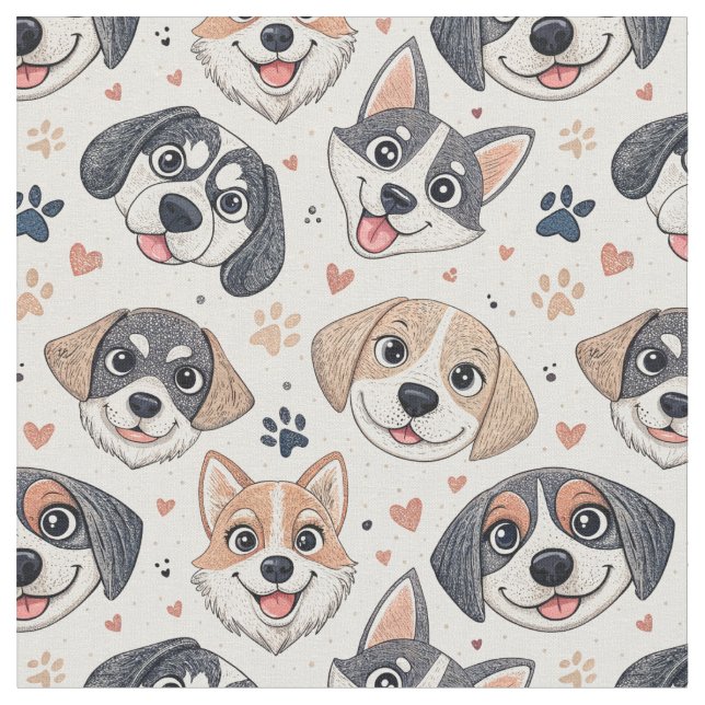 Tecido Padrão de Rosto de Cachorrinho Fofo Design para Cr (Detalhe)