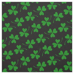 Tecido Padrão de Shamrock de Dia de São Patrício preto e
