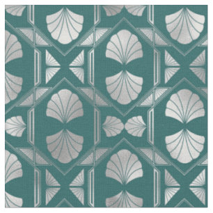 Tecido Padrão de Shell de Arte de Teal e Prata