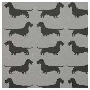 Tecido Padrão de Silhuettes de Cão de Dachshund com Cab