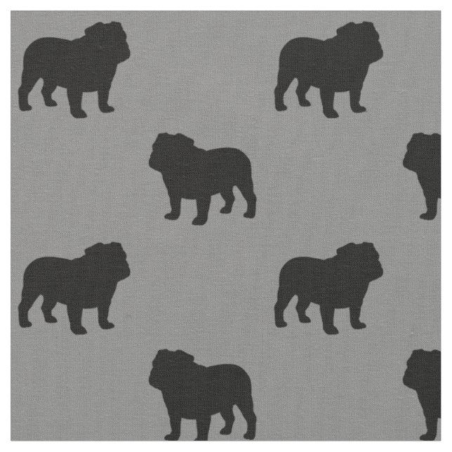 Tecido Padrão de Silhuettes do Bulldog| Cinzas De Cães (Detalhe)