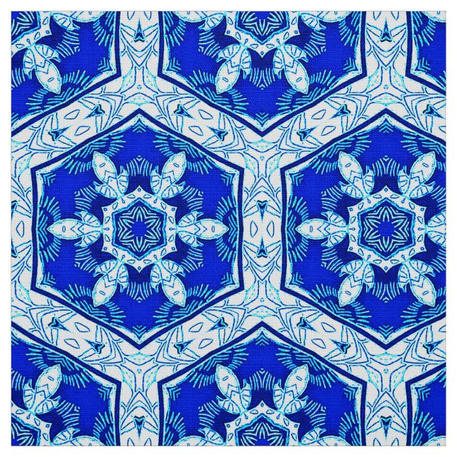 Tecido Padrão de Snowflake - Azul Cobalto e Branco (Modelo)
