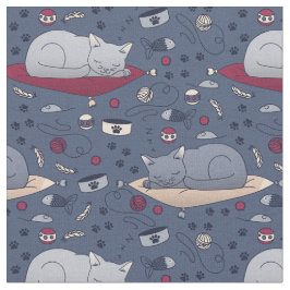 Tecido Padrão de Sonhos de Gato Sonolento e Bonito