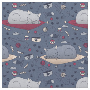Tecido Padrão de Sonhos de Gato Sonolento e Bonito
