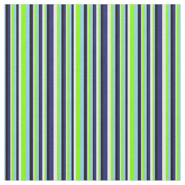 Tecido Padrão de Stripes Azul, Chartreuse, Branco e Preto (Detalhe)