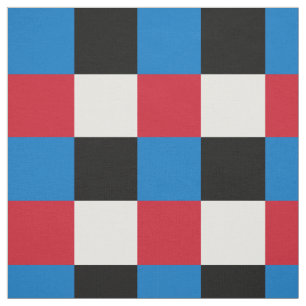 Tecido Padrão de tabuleiro vermelho, azul, preto e branc