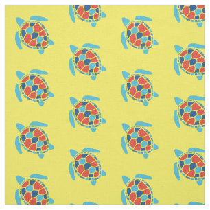 Tecido Padrão de Tartaruga Náutica Vermelha e Azul no Mar