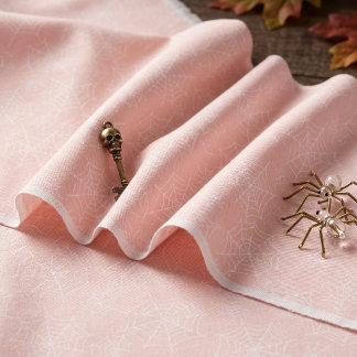 Tecido Padrão de Teia de Aranha de Halloween Rosa Branco
