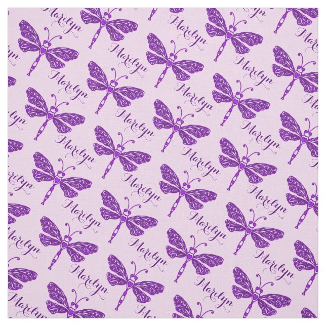 Tecido Padrão de tinta da libélula de nome roxo personali (Modelo)