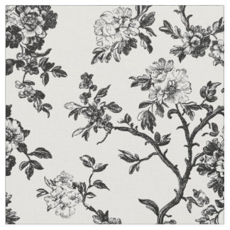 Tecido Padrão de Toile de Galho Floral Preto