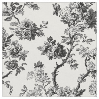 Tecido Padrão de Toile Floral Preto Antigo