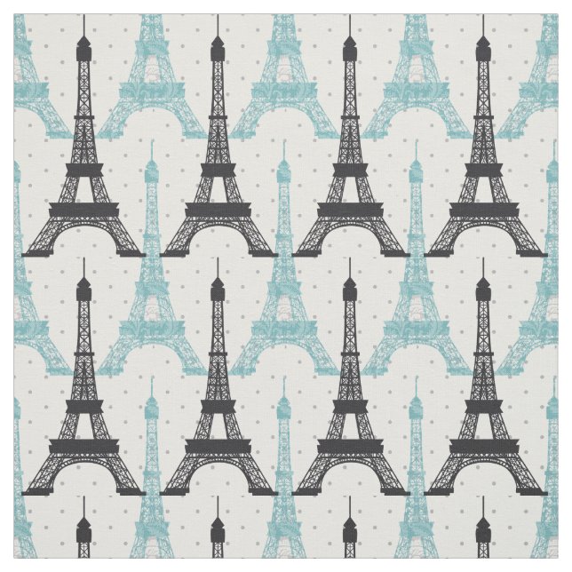 Tecido Padrão de Torre Eiffel Aqua Chic (Modelo)