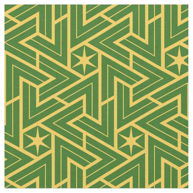 Tecido Padrão de Triângulo Estrela Art Deco - Verde e Dou (Detalhe)